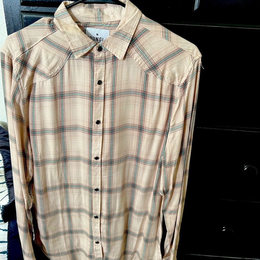 YoungLA Rayon Long Sleeve Plaid Shirt. MENS SMALL